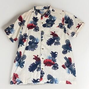 Columbia Men's Omni-Wick White Hawaiian Short Sleeve Shirt Blue & Red Floral XL